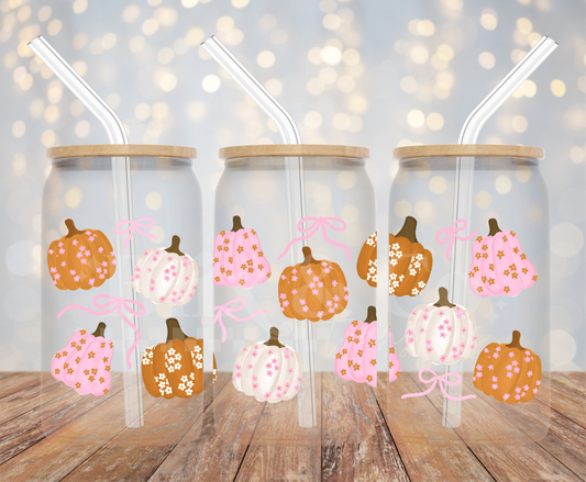 Coquette Pumpkins 16oz Glass Can Wrap