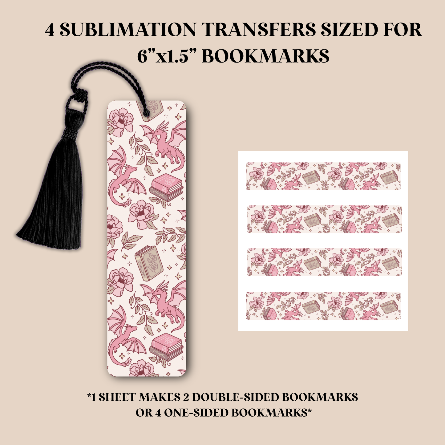 Bookish Dragons Bookmark Sublimation Transfer