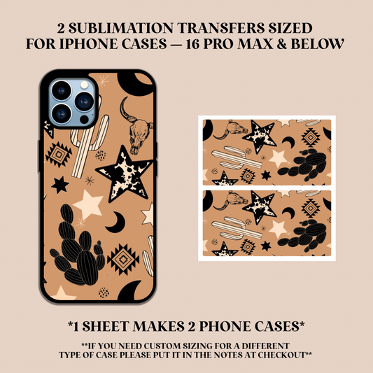 Western Doodles Phone Case Sublimation Transfer