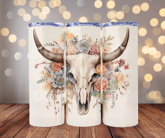 Boho Longhorn 20 oz Skinny Tumbler Sublimation Transfer - Seamless