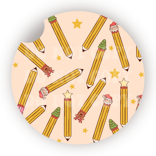 Christmas Pencils Teacher Car Coaster Sublimation Transfer (Set of 2)