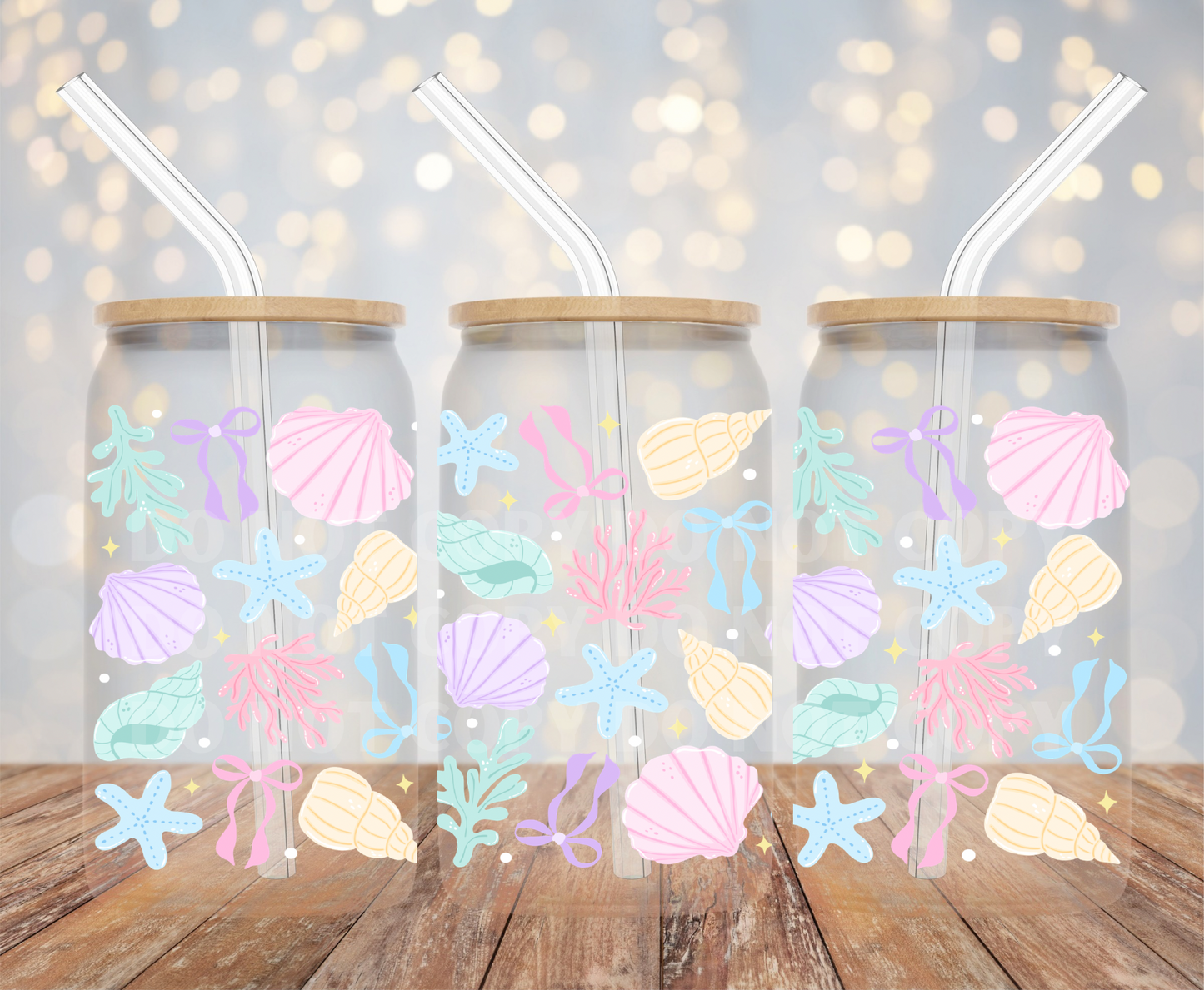 Pastel Seashells UVDTF 16oz Glass Can Wrap