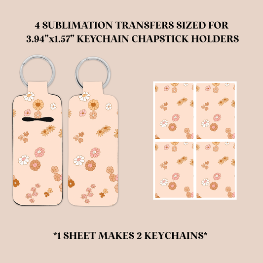 Minimalist Flowers Keychain Chapstick Holder Sublimation Transfer