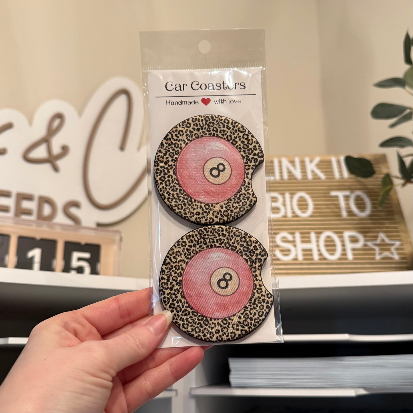 Pink 8 Ball Car Coasters