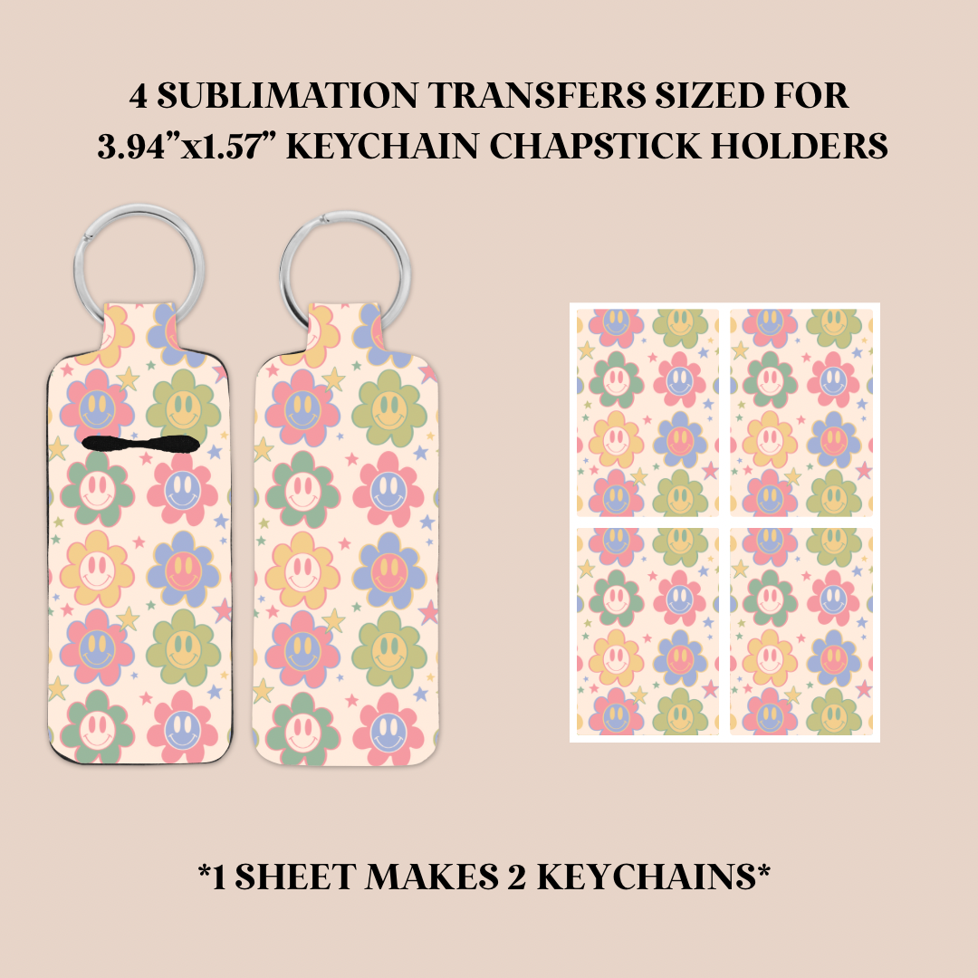 Happy Flowers Keychain Chapstick Holder Sublimation Transfer