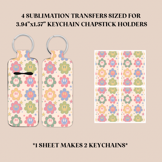 Happy Flowers Keychain Chapstick Holder Sublimation Transfer