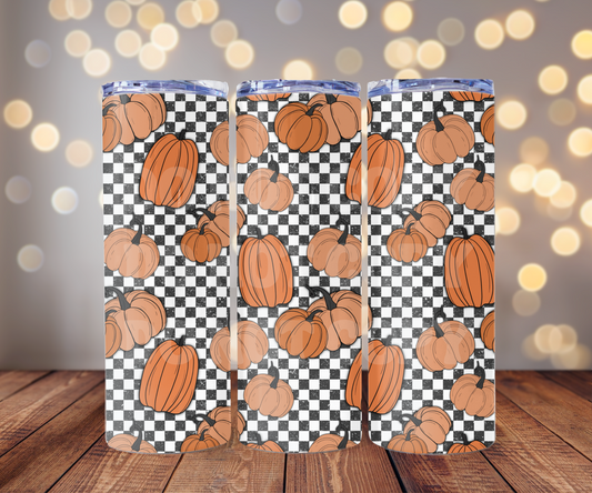 Checker Pumpkins 20 oz Skinny Tumbler Sublimation Transfer - Seamless