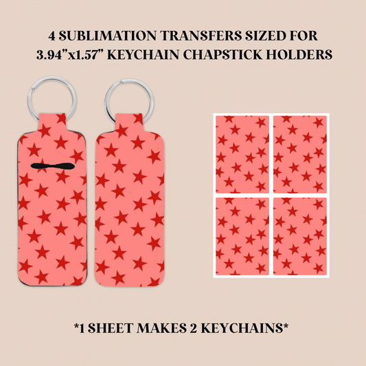 Red Stars Keychain Chapstick Holder Sublimation Transfer