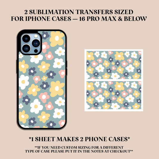 Yellow, Pink, & Blue Flowers Phone Case Sublimation Transfer