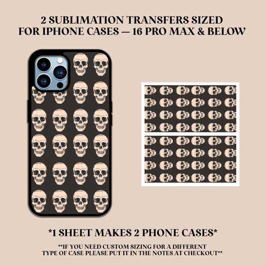 Black Skulls Phone Case Sublimation Transfer