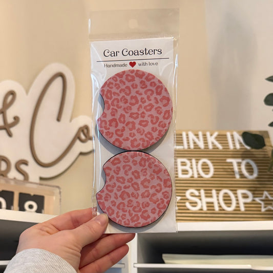 Pink Leopard Car Coasters