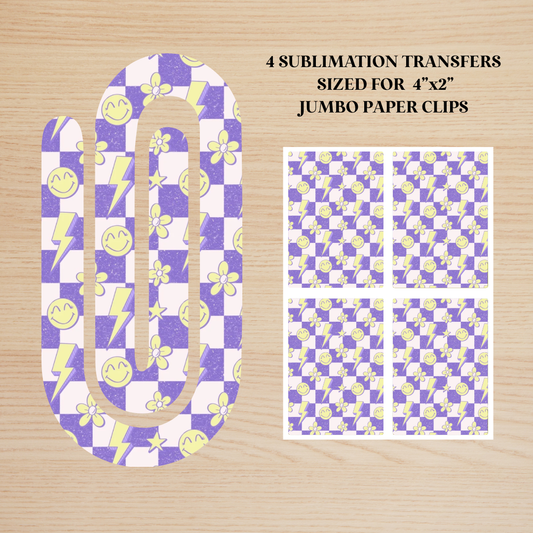 Purple & Yellow Retro Checker Jumbo Paperclip Sublimation Transfere