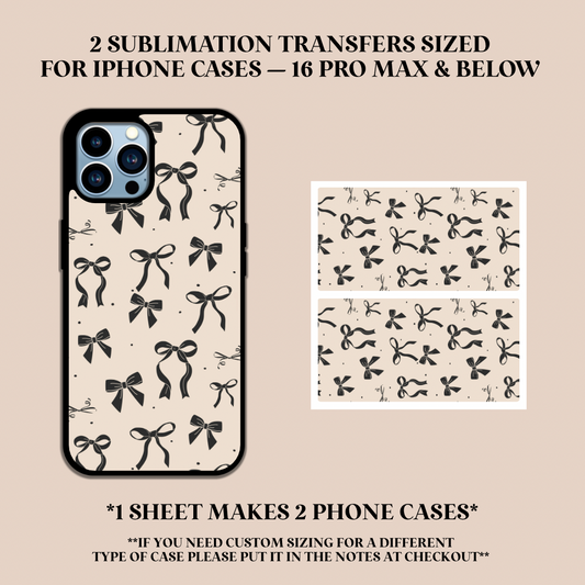 Black Bows Phone Case Sublimation Transfer