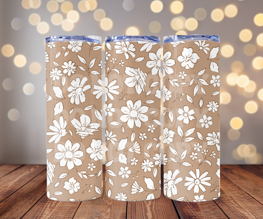 White Flowers 20 oz Skinny Tumbler Sublimation Transfer - Seamless