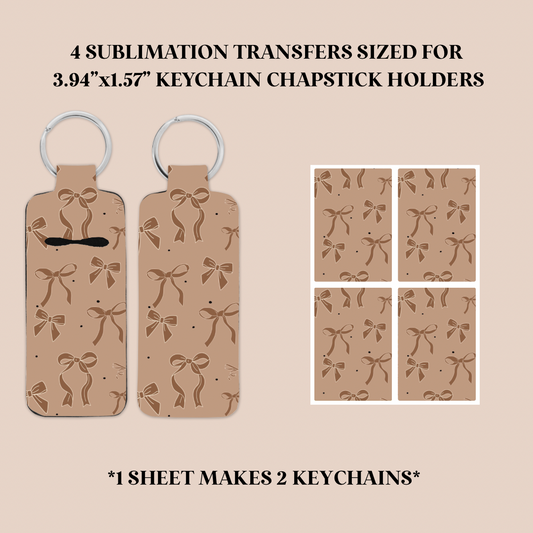 Tan Bows Keychain Chapstick Holder Sublimation Transfer