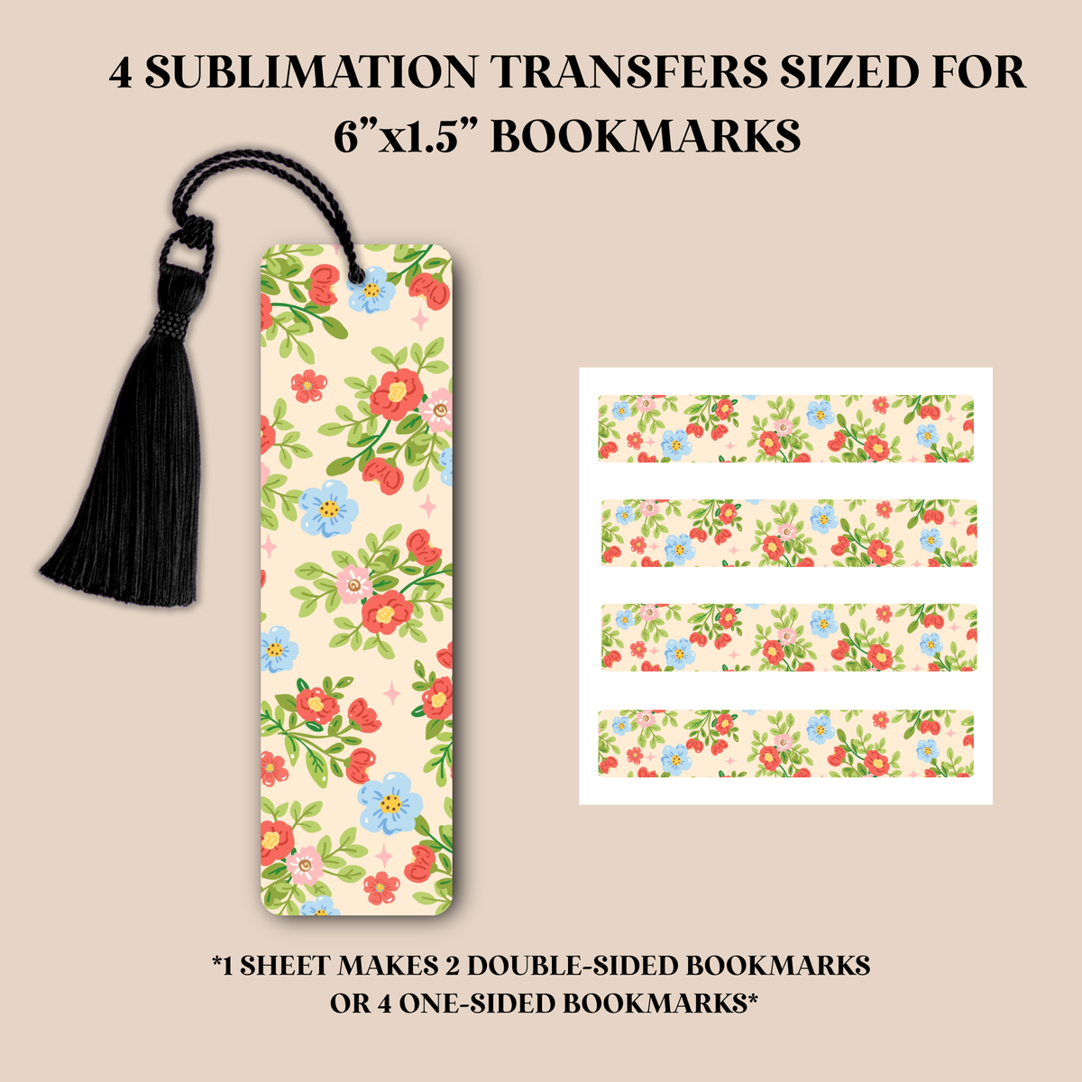 Red & Blue Floral Bookmark Sublimation Transfer