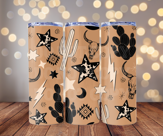 Western Doodles 20 oz Skinny Tumbler Sublimation Transfer - Seamless