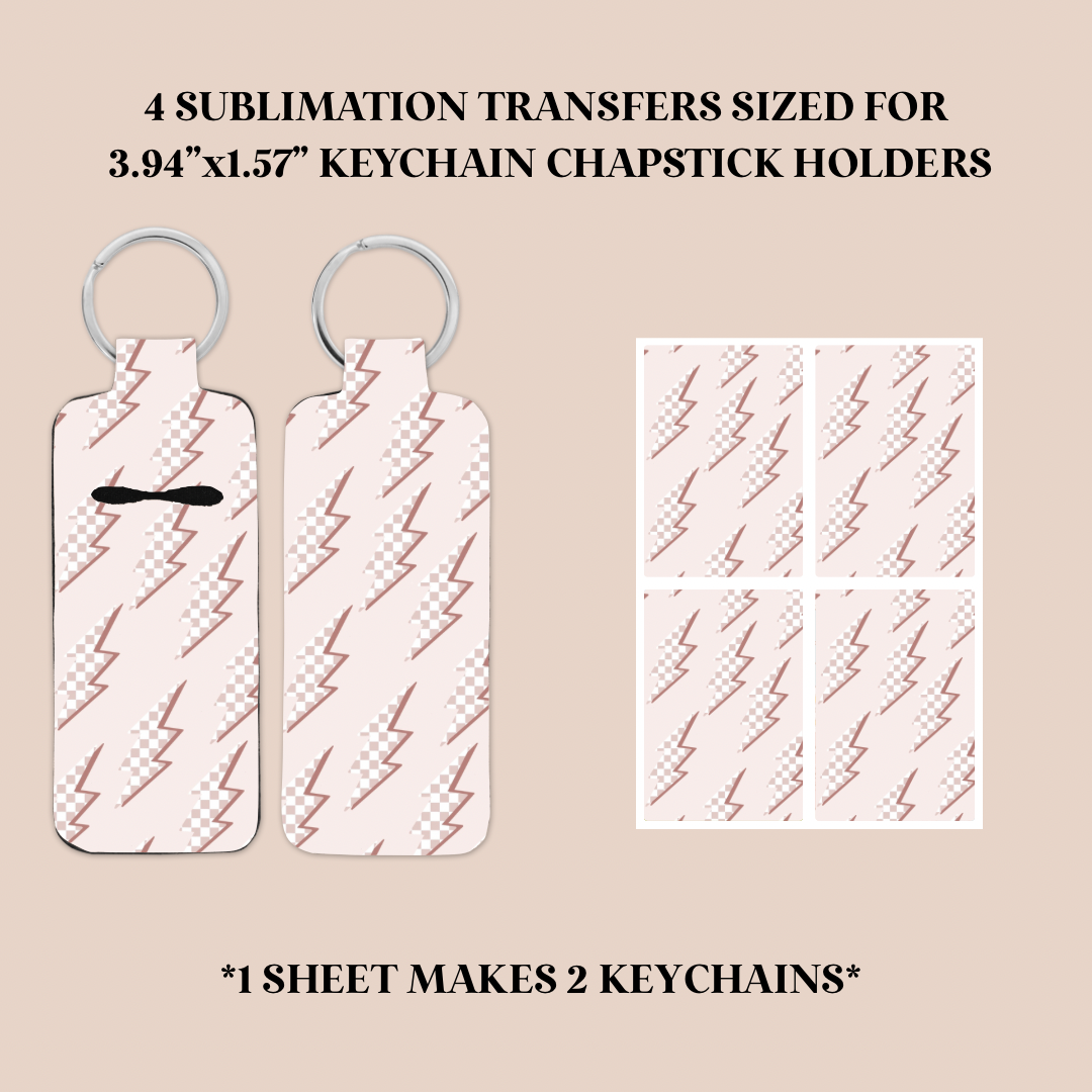 Checker Lightning Bolts Keychain Chapstick Holder Sublimation Transfer