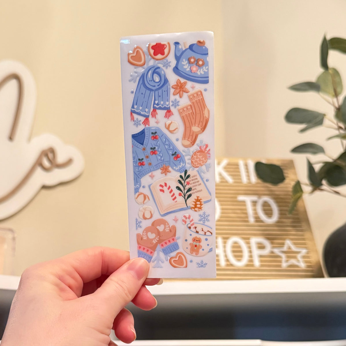 Bookish Winter Doodles UVDTF Bookmark