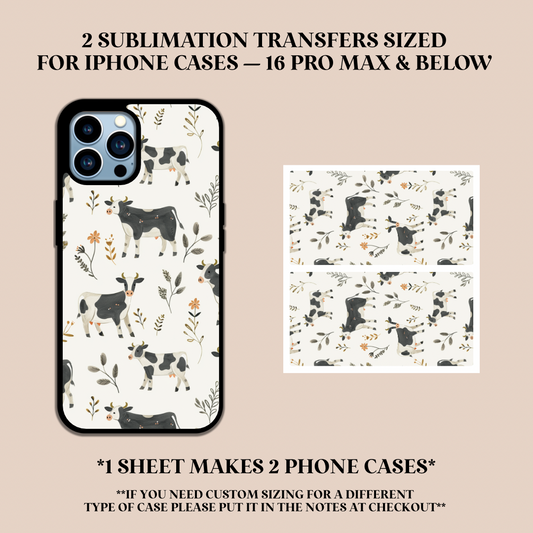 Watercolor Cows Phone Case Sublimation Transfer