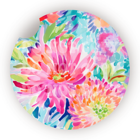 Watercolor Flowers Car Coaster Sublimation Transfer (Set of 2)