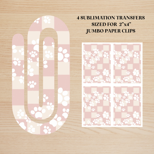 Checker Paw Prints Jumbo Paperclip Sublimation Transfer