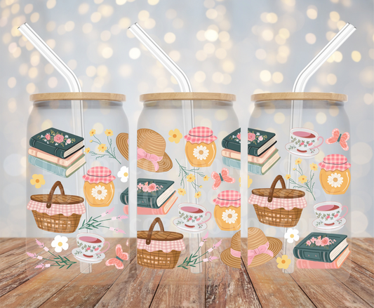 Bookish Picnic UVDTF 16oz Glass Can Wrap