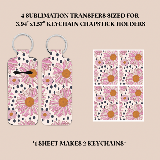 Polka Dot Daisies Keychain Chapstick Holder Sublimation Transfer