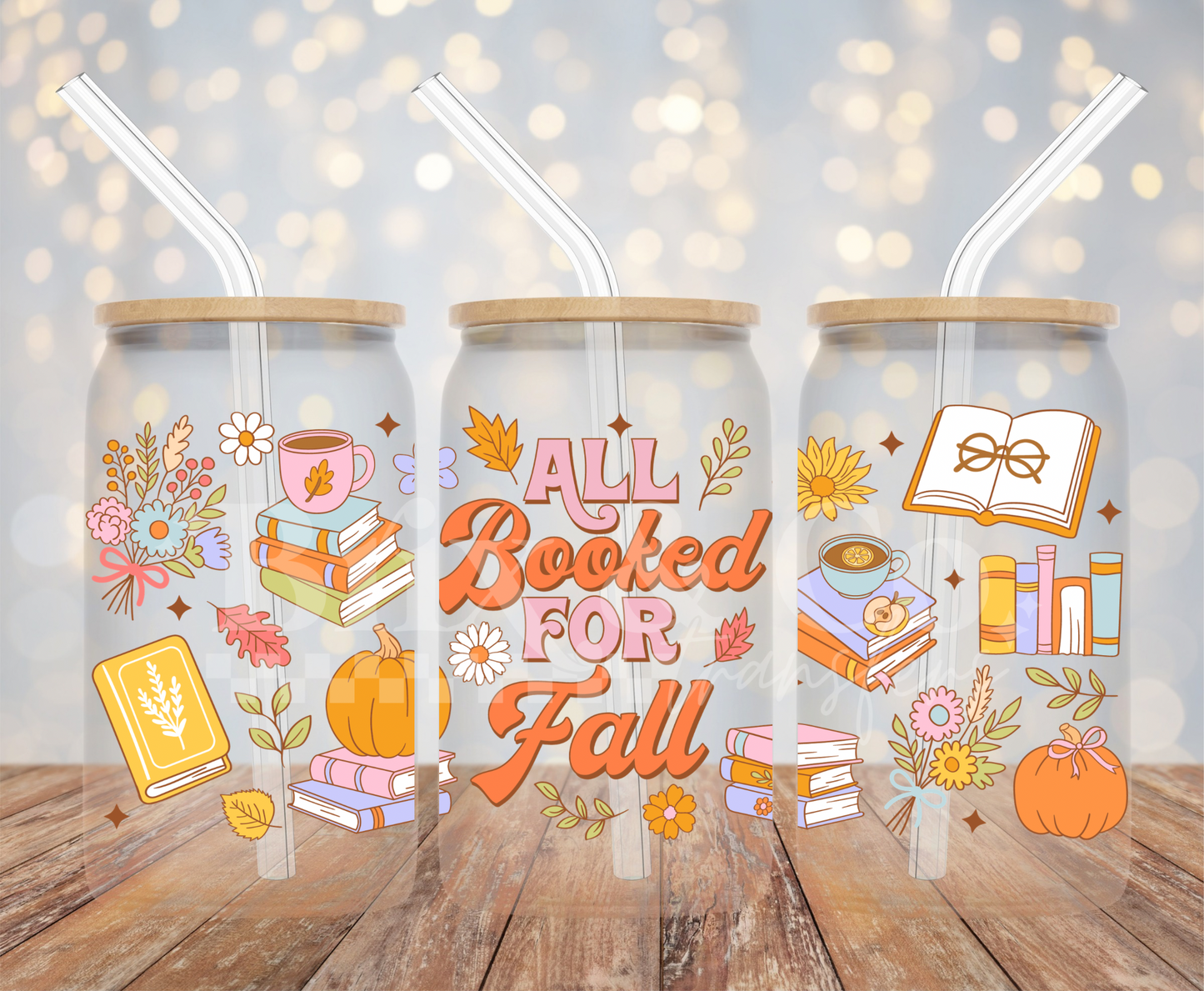 All Booked For Fall 16oz Glass Can Wrap