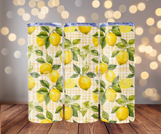 Gingham Lemons 20 oz Skinny Tumbler Sublimation Transfer