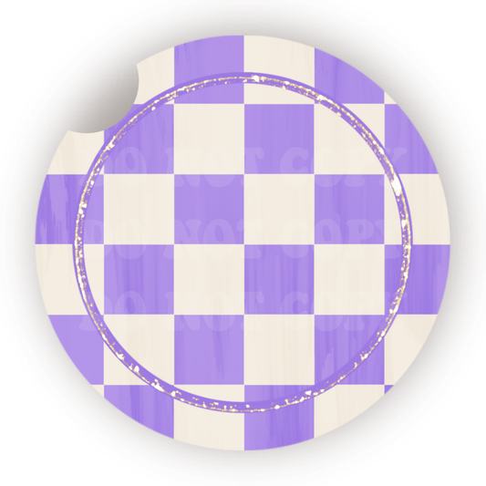 Purple Checker & Faux Glitter Car Coaster Sublimation Transfer (Set of 2)