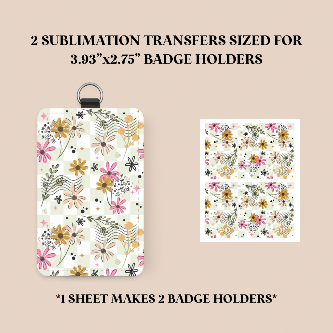 Green Plaid Flowers Badge Holder Sublimation Transfer