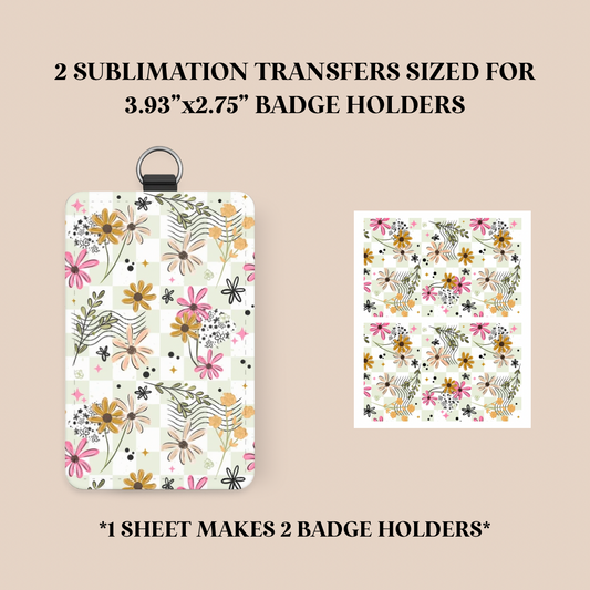 Green Plaid Flowers Badge Holder Sublimation Transfer