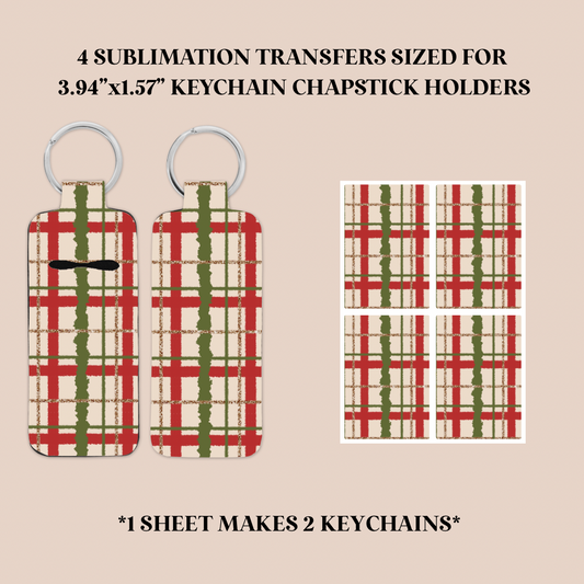 Christmas Plaid Keychain Chapstick Holder Sublimation Transfer