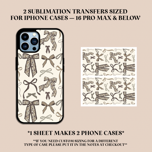 Camo Bows Phone Case Sublimation Transfer