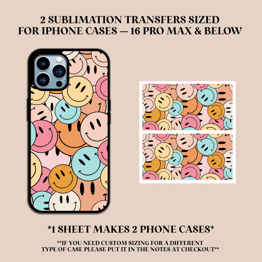 Retro Happy Faces Phone Case Sublimation Transfer