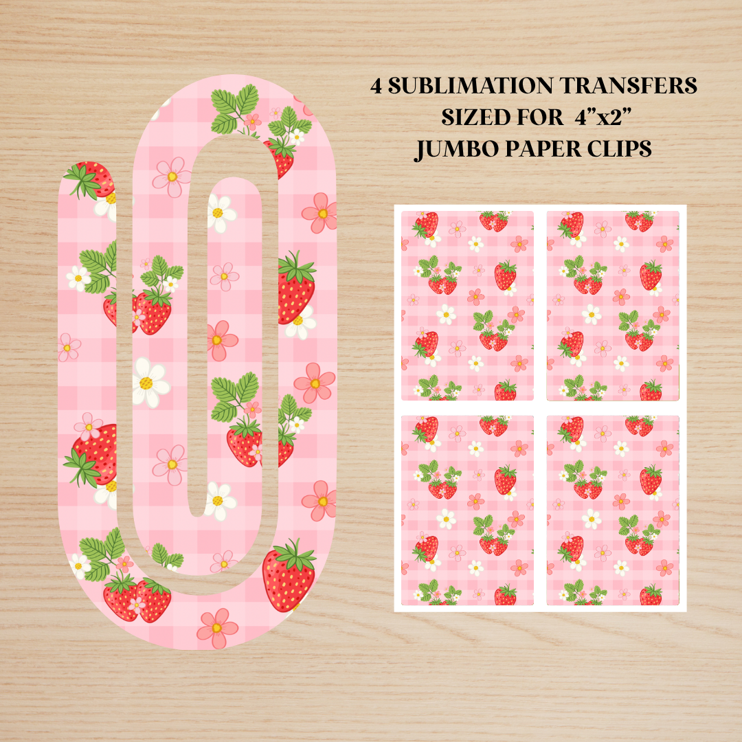Pink Plaid Strawberries Jumbo Paperclip Sublimation Transfer