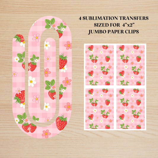 Pink Plaid Strawberries Jumbo Paperclip Sublimation Transfer