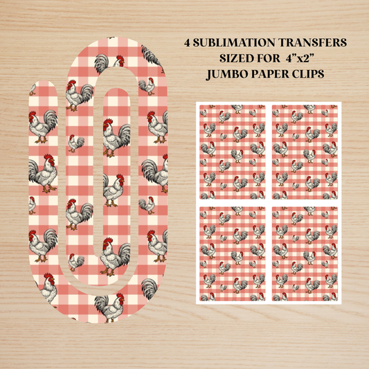 Plaid Rooster Jumbo Paperclip Sublimation Transfer