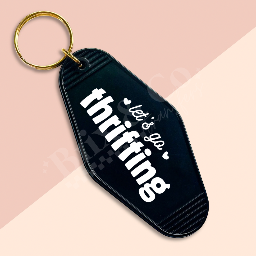 Let’s Go Thrifting Motel Keychain UVDTF Transfer