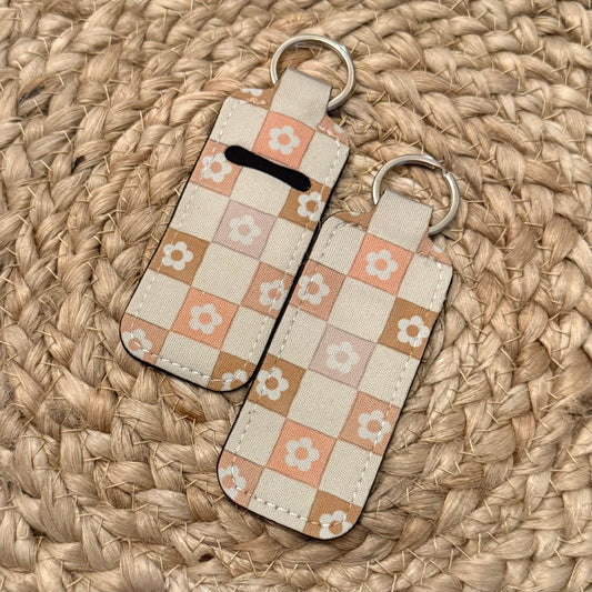 Checker Flowers Chapstick Holder Keychain