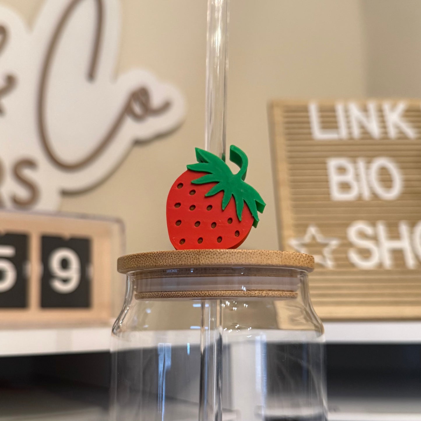 Strawberry 3D Printed Straw Topper