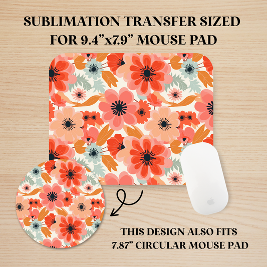 Pink & Orange Flowers Mouse Pad Sublimation Transfer