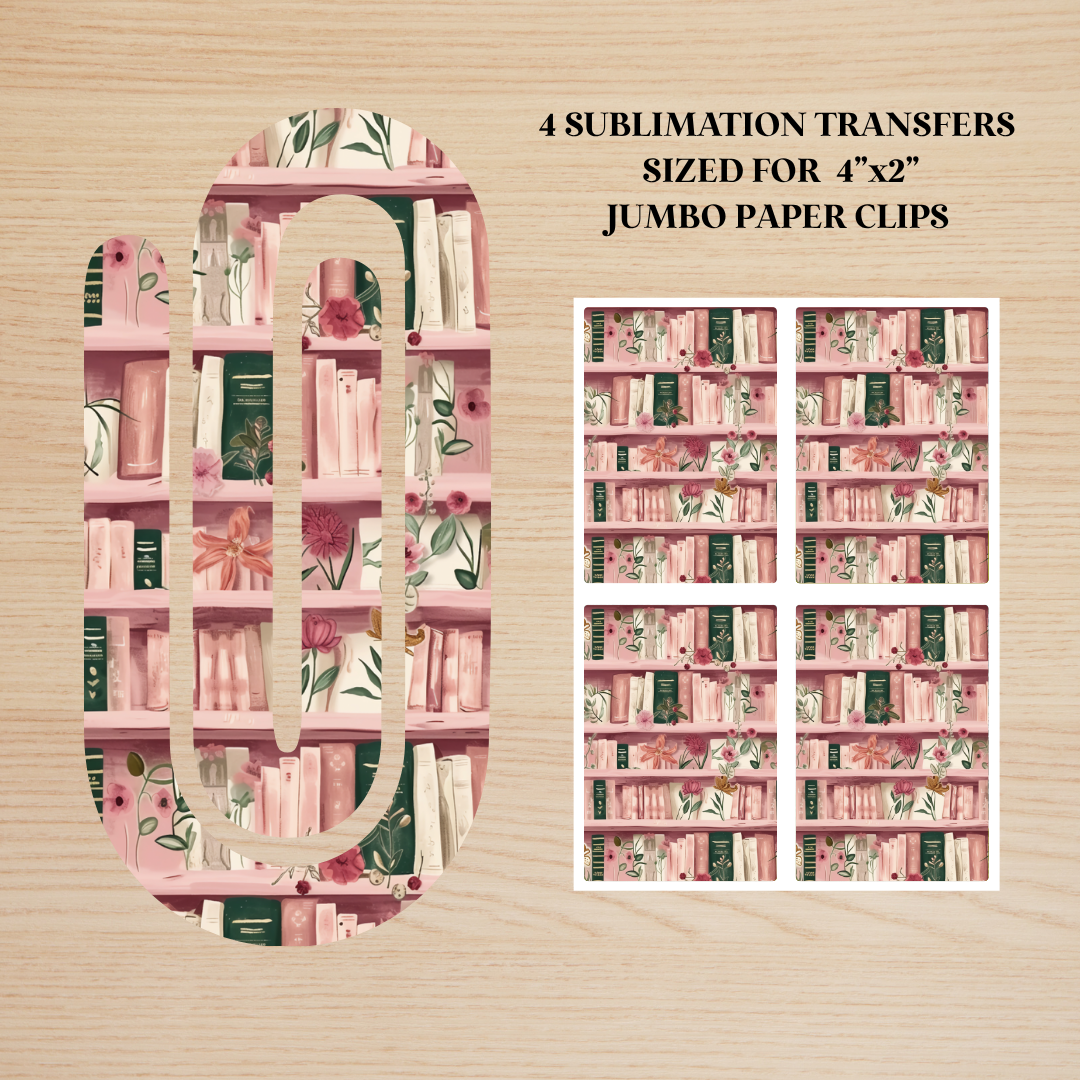 Pink Bookshelf Jumbo Paperclip Sublimation Transfer
