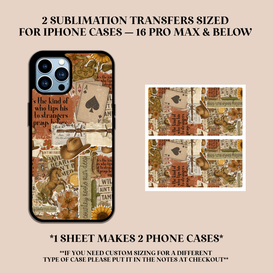 Western Scrapbook Phone Case Sublimation Transfer