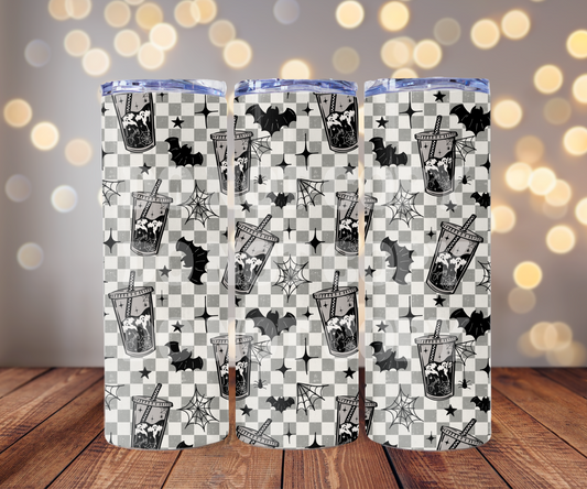 Spooky Iced Coffee 20 oz Skinny Tumbler Sublimation Transfer - Seamless