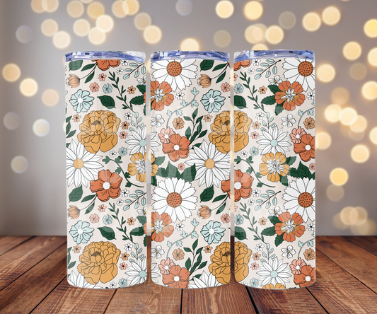 Fall Floral 20 oz Skinny Tumbler Sublimation Transfer - Seamless