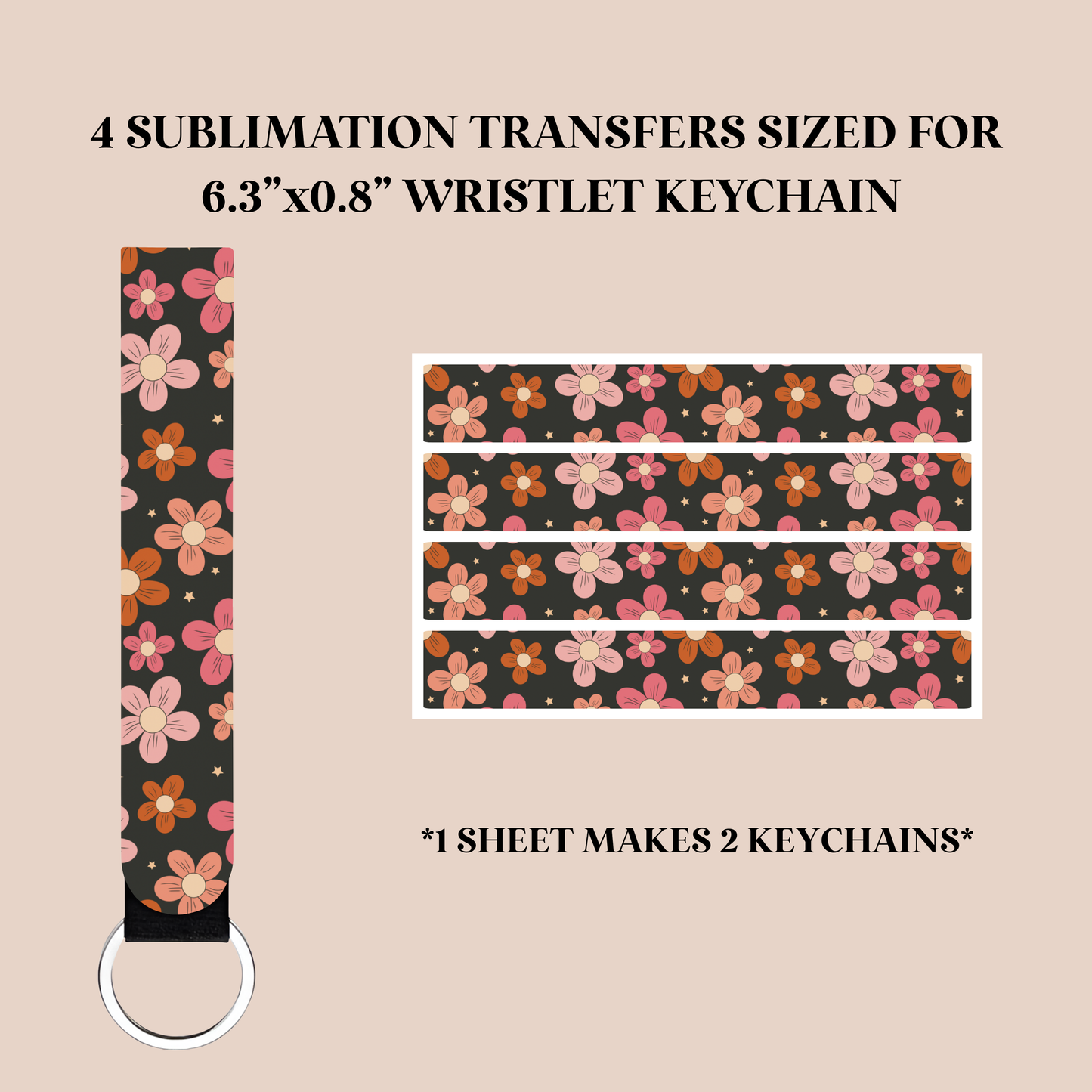 Flowers & Stars Wristlet Keychain Sublimation Transfer