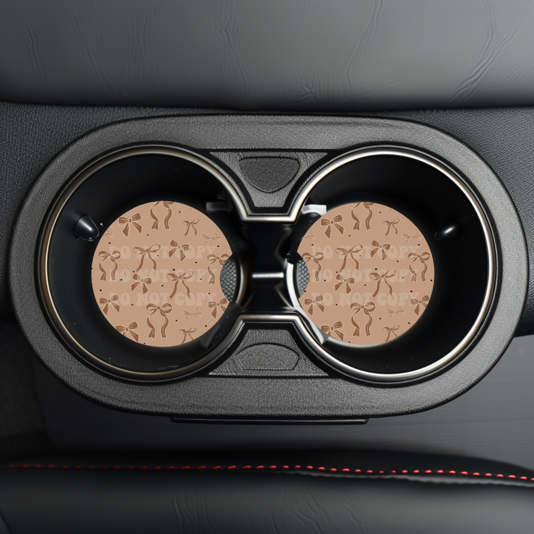 Tan Bows Car Coaster Sublimation Transfer (Set of 2)