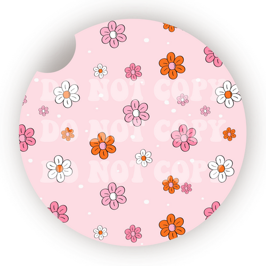 Pink, Orange, & White Flowers Car Coaster Sublimation Transfer (Set of 2)